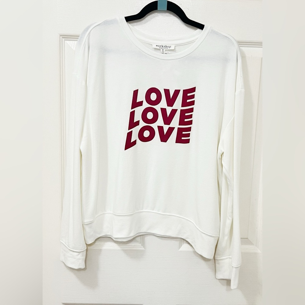 New Workshop Republic Ivory Burgundy LOVE LOVE Stretch Knit Size X-Large